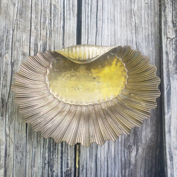 Nautical Brass Sea Shell Shaped Footed Trinket Holder Soap Dish 8.5" Long India - Picture 1 of 9